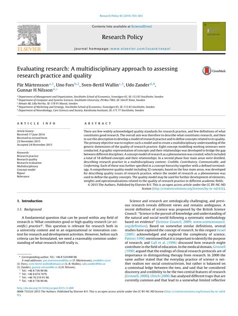 Evaluating research: A multidisciplinary approach to assessing .
